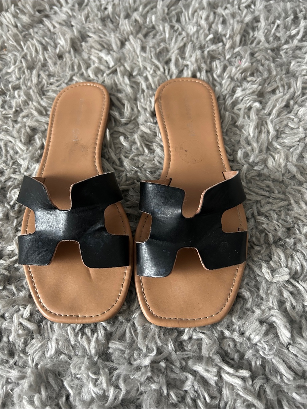 Black Leather Slide Sandals - Women's Casual Slip-On